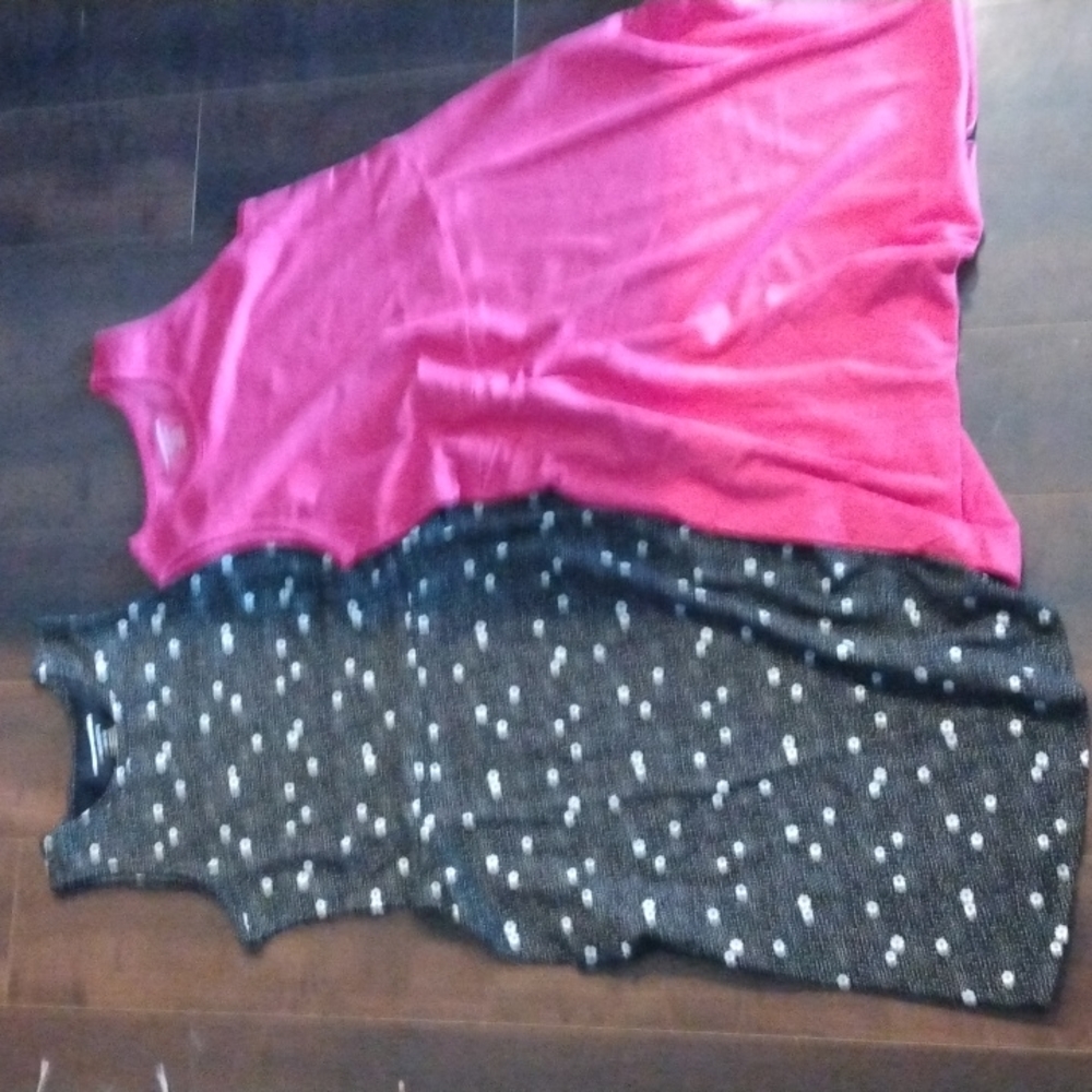 A cute black dress with flowers and a hot pink dress